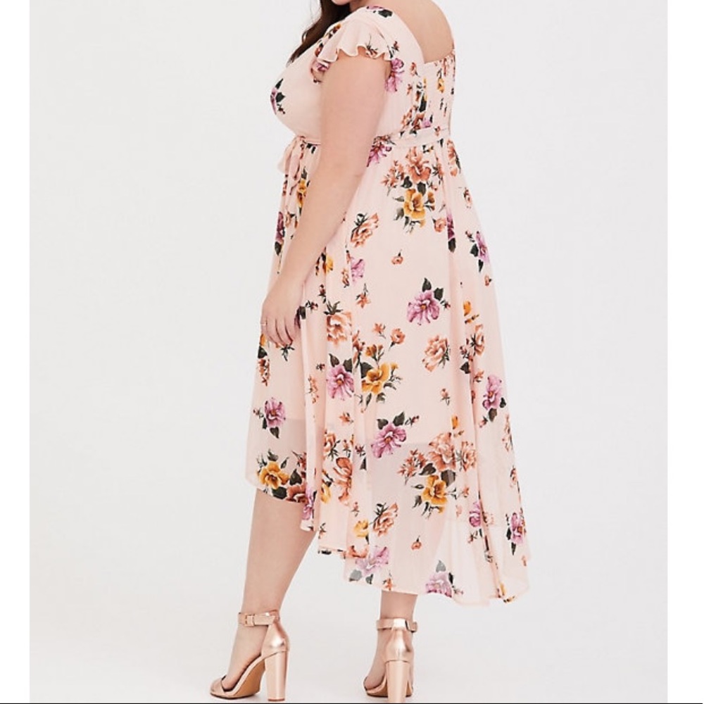 BLUSH PINK FLORAL CHIFFON HI-LO DRESS